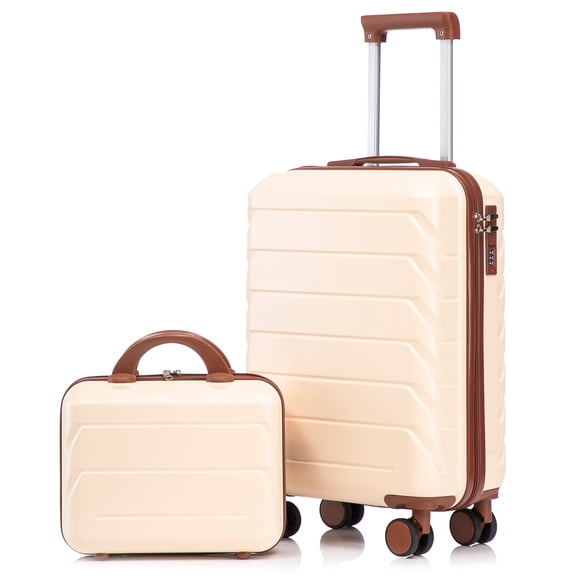 JERFIT 2-Piece ABS Hardshell Spinner Luggage Set with Cosmetic Case, 14" & 20" Suitcase with Combination Lock, 360 Silent Wheels, Retractable Handle, Beige