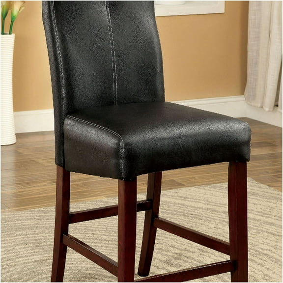 JERFIT 2-Piece Counter Height Dining Chairs Set, Brown Cherry Leatherette Upholstered Parson Chairs with Solid Wood Frame for Kitchen and Dining Room