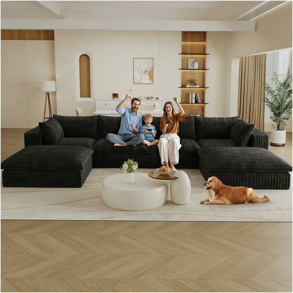 JERFIT 2-Piece Modular Sofa Set with Removable Ruffle Skirts, Light Coffee Chenille Fabric, Flared Arms for Living Room