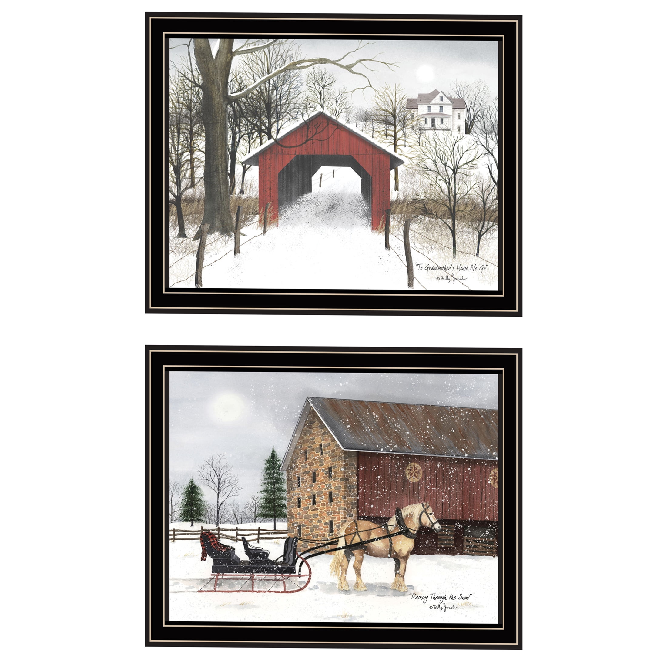 JERFIT 2-Piece 'Sleigh Ride to Grandma's' Framed Wall Art Set, Multi ...