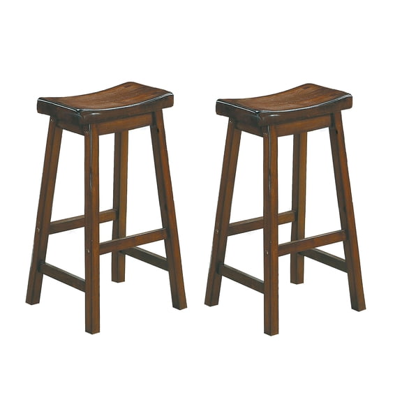 JERFIT 2-Piece Solid Wood Bar Stools Set, Saddle Seat Counter Height Stools for Kitchen Island, Dining Room, Brown Mix Cherry Finish