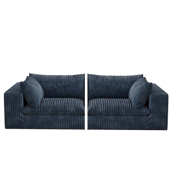 JERFIT 2-Seater Fabric Sofa Couch, Plush Feather Filled Cushions, Modular Sectional for Small Space, Blue