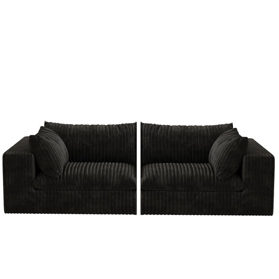 JERFIT 2-Seater Fabric Sofa with Feather Cushion, Modular Loveseat for Living Room, No Assembly Required, Black