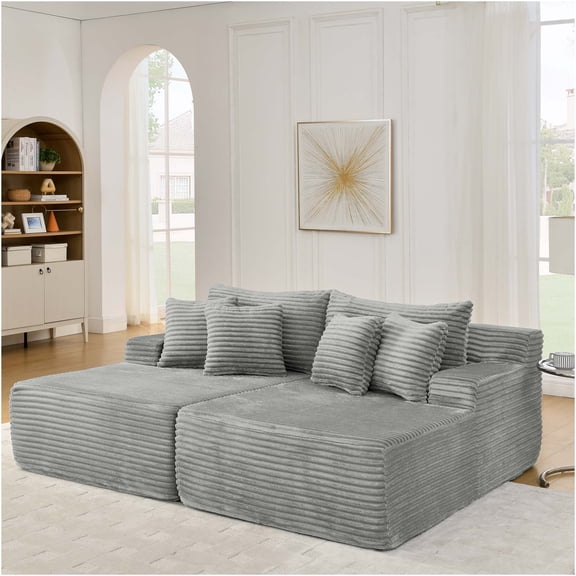 JERFIT 2-Seater Lazy Sofa Chair, Plush Velvet Upholstery, High-Density Foam Lounge Chair for Living Room & Bedroom, No Assembly Required, Modern Compact Design, Gray