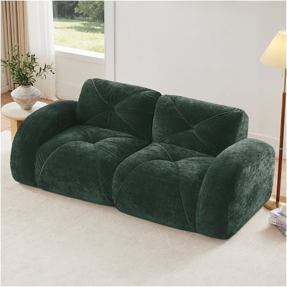 JERFIT 2-Seater Velvet Sofa, Modular Cloud Couch with Anti-Slip Base, No Assembly Required, Emerald Green