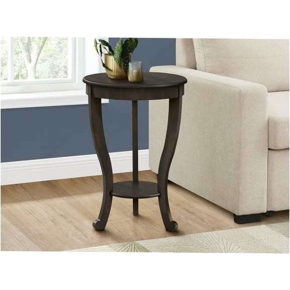 JERFIT 2-Tier Round End Table, Walnut Finish Nightstand with Storage Shelf for Bedroom or Living Room