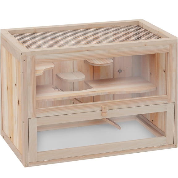 JERFIT 2-Tier Wooden Hamster Cage with Ramp, Openable Mesh Top & Front Door, Small Animal Habitat for Mice, Rats, Gerbils, Chinchillas, Guinea Pigs