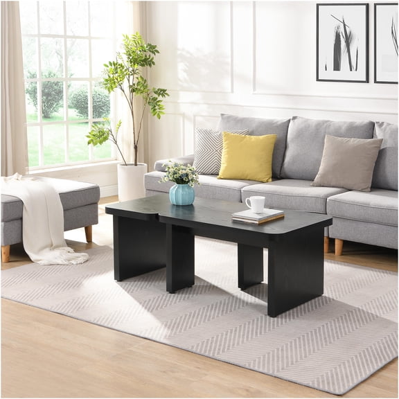 JERFIT 2-in-1 Modular L-Shaped Coffee Table, Detachable Farmhouse Design for Living Room, Black