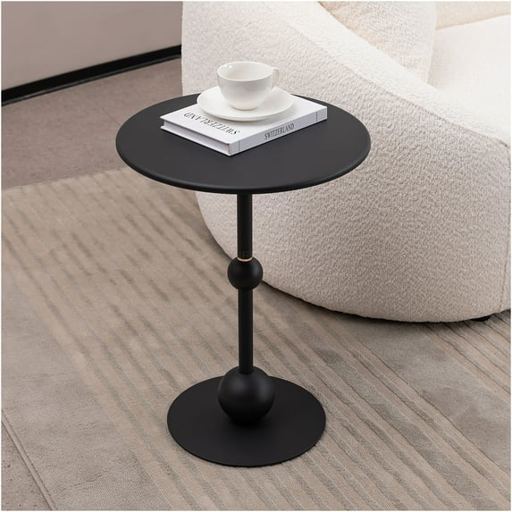 JERFIT 20.8 Inch Round End Table, Vintage Black Metal Accent Table for Living Room, Outdoor Patio Garden, Bedside Nightstand