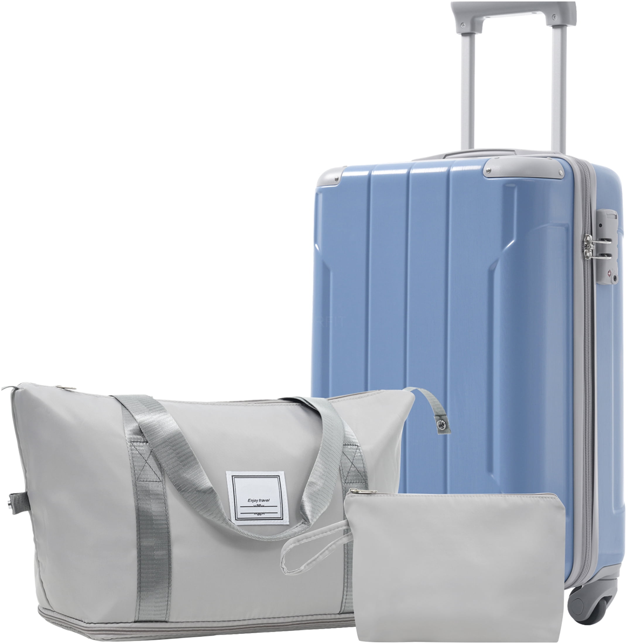 JERFIT 20" Carry On Luggage 3 Piece Set Hardshell Spinner Suitcase, Weekender Duffel & Toiletry Bag, TSA Lock, Lightweight ABS for Air Travel, Glacier Lake
