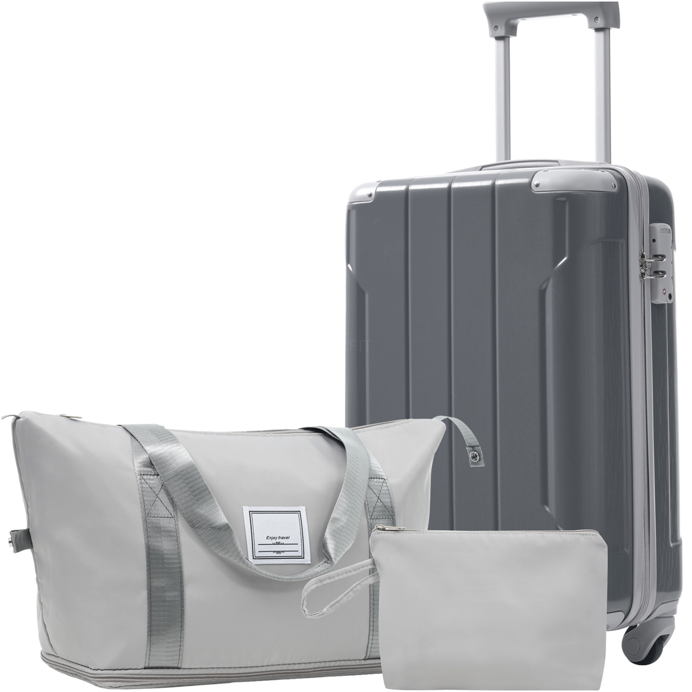 JERFIT 20" Expandable Carry On Luggage Set 3 Piece, Lightweight ABS Hardshell Spinner Suitcase with TSA Lock, Cool Gray for Air Travel