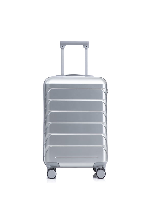 20 Inch Carry On Luggage Hard Shell Spinner Suitcase with TSA Lock, Silver ABS Checked Bag