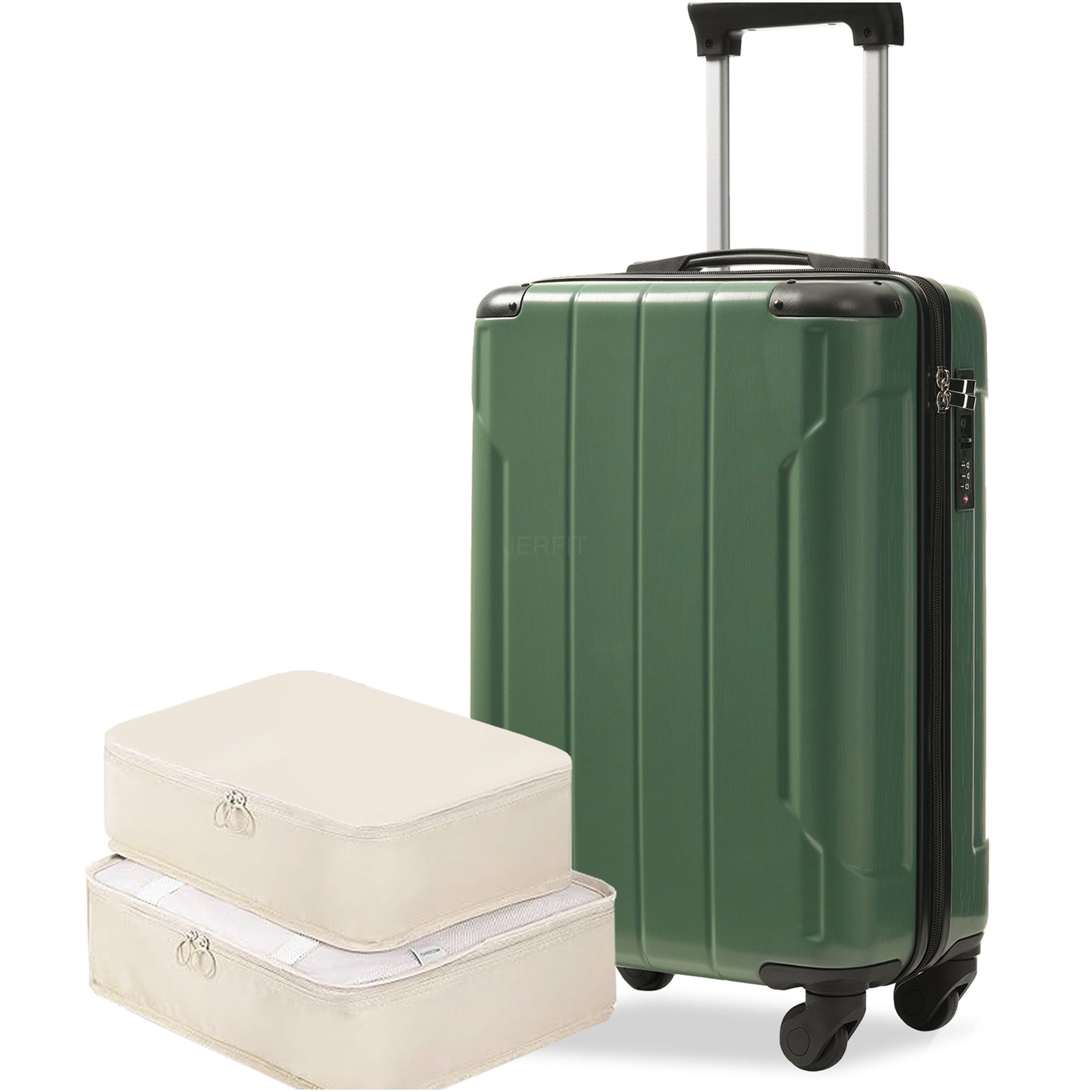 JERFIT 20-Inch Carry On Luggage with Spinner Wheels, TSA Lock & Packing Cubes, Hardshell ABS Suitcase for Travel, Blackish Green
