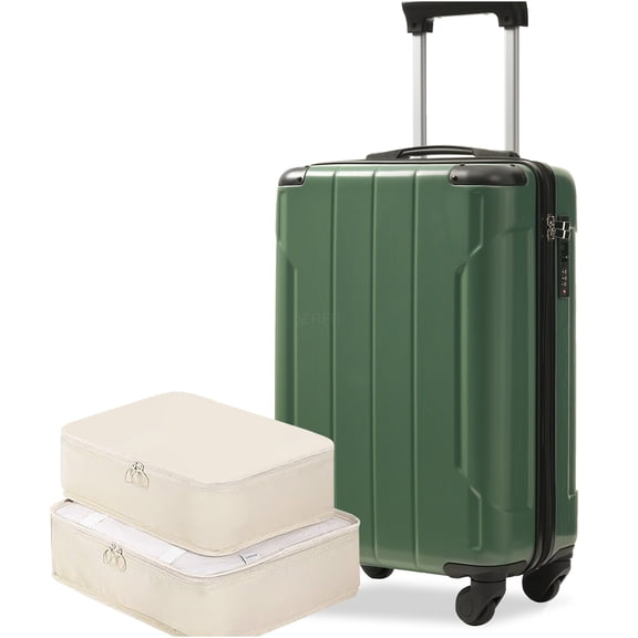 JERFIT 20-Inch Carry On Luggage with Spinner Wheels, TSA Lock & Packing Cubes, Hardshell ABS Suitcase for Travel, Blackish Green