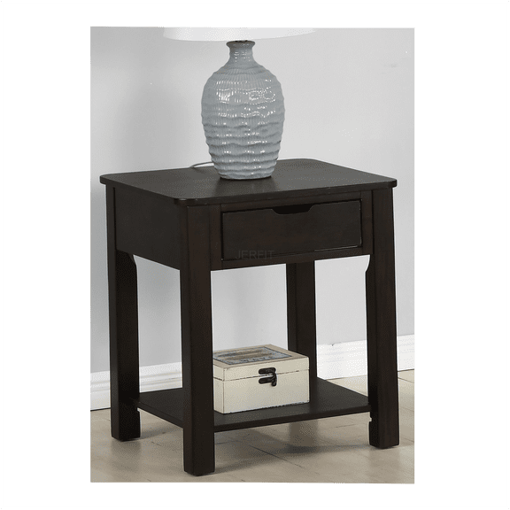 JERFIT 20 Inch End Table with Drawer, Dark Brown Bedside Table with Bottom Shelf, Handleless Nightstand for Living Room, Bedroom
