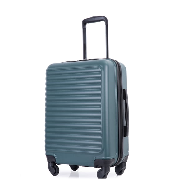 JERFIT 20-Inch Expandable Carry On Luggage, ABS Hard Shell Spinner Suitcase with 360 Wheels & TSA Lock, Lightweight Green Checked Bag for Travel