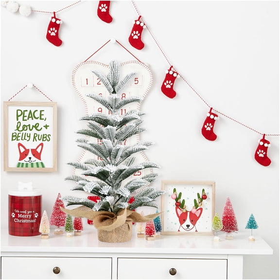 JERFIT 20 Inch Flocked Snowy Christmas Tree with Burlap Base, Small Artificial Tabletop Tree for Holiday Home Desk Office Decor, Ready to Display Gift Idea