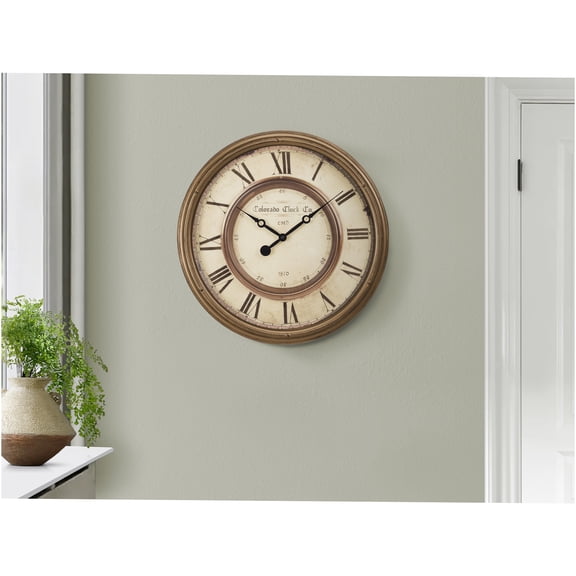 JERFIT 20 Inch Silent Non-Ticking Roman Numeral Wall Clock, Antique Brown Vintage Decorative Analog Clock with Quartz Movement