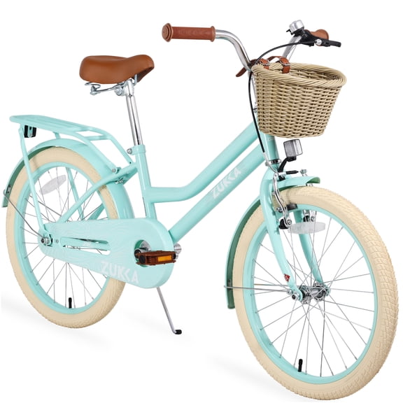 JERFIT 20 inch Girls Bike for 7-10 Year Olds, Mint Green Carbon Steel Frame with Front Basket, Single Speed Kids Bicycle with Coaster Brakes