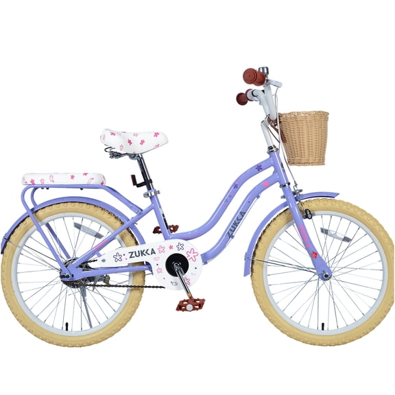 JERFIT 20 inch Girls Bike for 7-10 Years Old, Purple Kids Bicycle with Front Basket, Carbon Steel Frame, Single Speed, No Training Wheels