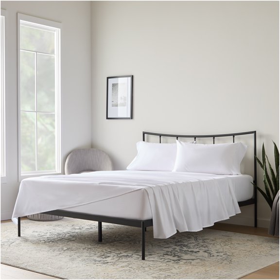 JERFIT 200 Thread Count Queen Sheet Set - 4 PC White Cotton Linen Blend Bed Sheets with Deep Pockets, All Season Breathable & Crisp Percale Weave