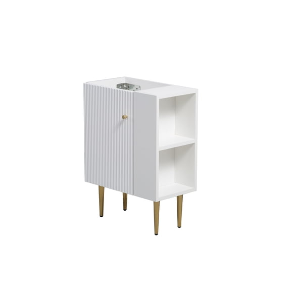 JERFIT 21.6 Inch White Bathroom Vanity Base with Open Shelf, Right-Side Storage, Waterproof Wood & Metal Construction