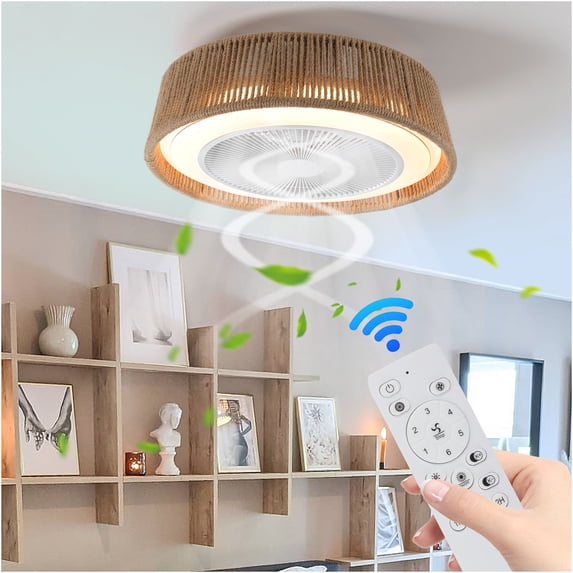 JERFIT 21 inch Modern Bohemian Ceiling Fan with Light, Remote Control, Adjustable Color Temperature, Silent Reversible DC Motor for Bedroom, Living Room