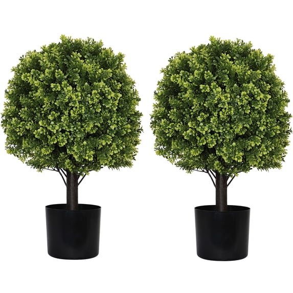 JERFIT 22 Inch Artificial Boxwood Topiary Ball Trees (2-Pack) Realistic Faux Greenery for Outdoor & Indoor Decor, UV Resistant, in Black Planter