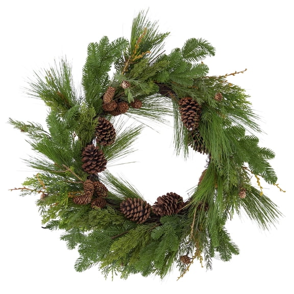 JERFIT 22 Inch Artificial Eucalyptus Wreath with Pinecones for Front Door, Realistic Greenery Spring Summer Fall Winter Hanging Decor for Home, Indoor Outdoor