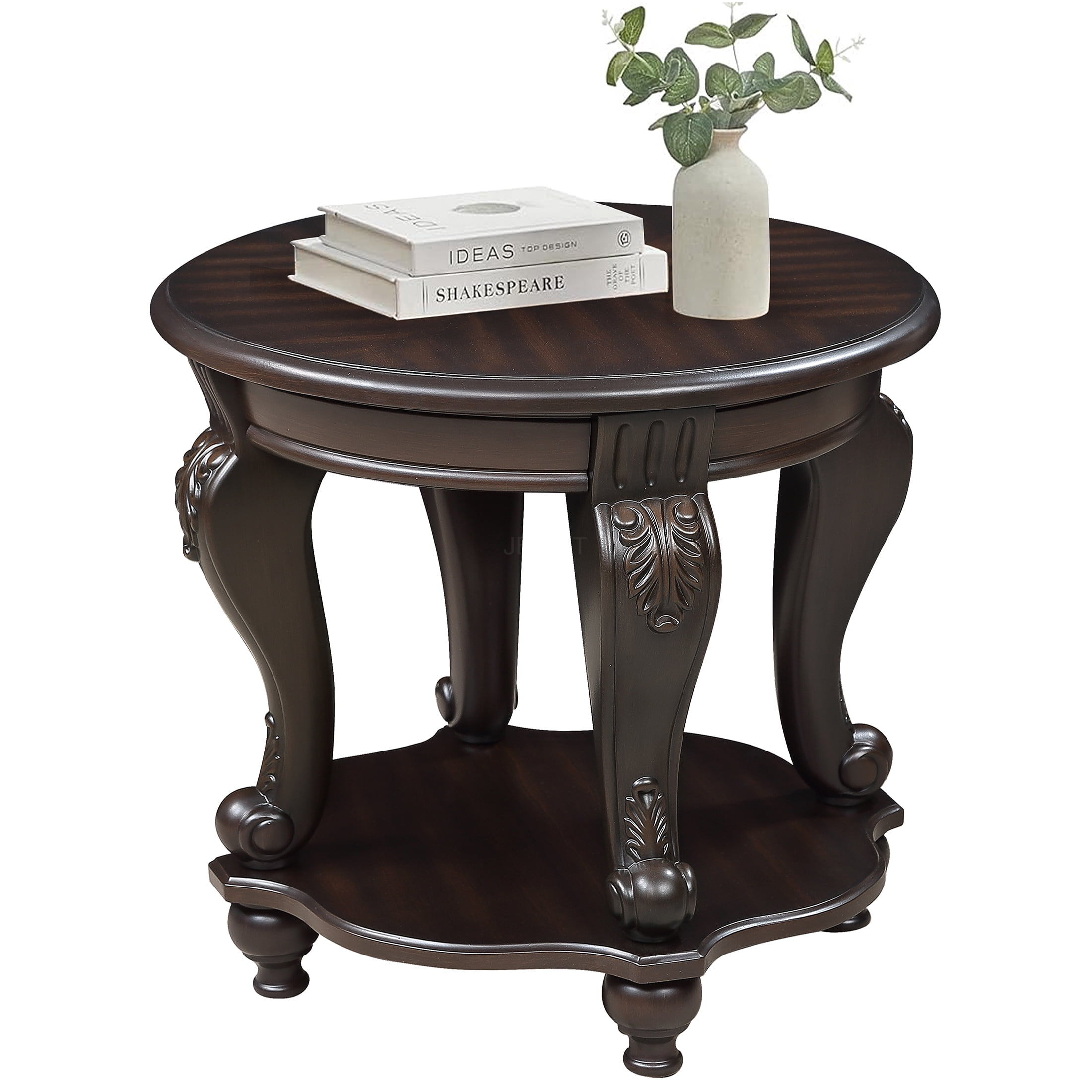 JERFIT 22 Inch Round End Table with Shelf, Espresso Two-Tone Sofa Side ...