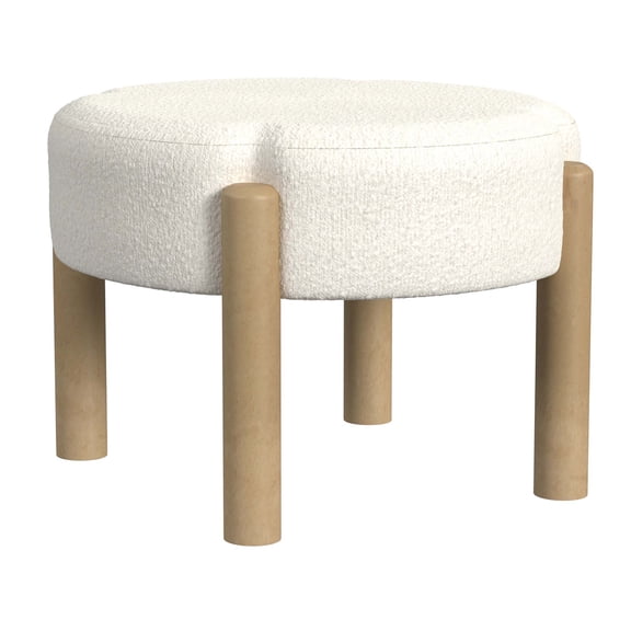 JERFIT 22 Inch Round Ottoman Footstool with Storage, Cream Boucle Upholstery and Hardwood Frame, Accent Stool for Living Room, Bedroom