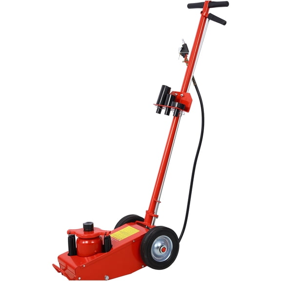 JERFIT 22 Ton Air Powered Hydraulic Bottle Floor Jack with 4 Steel Extension Saddles, Built-in Wheels & 46" Handle for Heavy Duty Lifting, Red