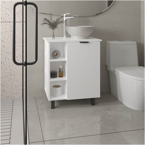 JERFIT 24" Bathroom Vanity with Sink, White Freestanding Storage Cabinet with 5 Shelves & Door for Small Space