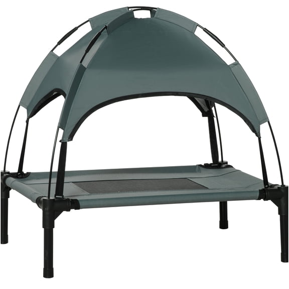 JERFIT 24" Elevated Cooling Dog Bed with Sun Canopy, Portable Cot for Outdoor, Indoor & Travel, Breathable Mesh, Gray