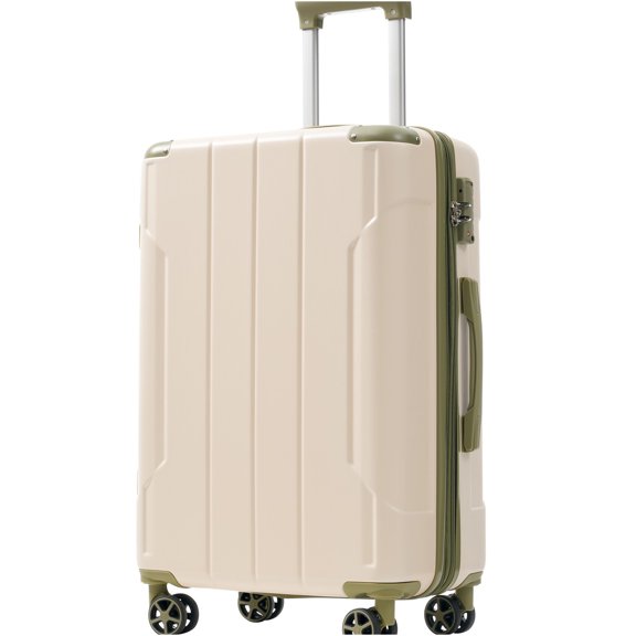 JERFIT 24" Expandable Hardshell Suitcase with TSA Lock, Lightweight ABS Checked Luggage, 8 Spinner Wheels (White Green)