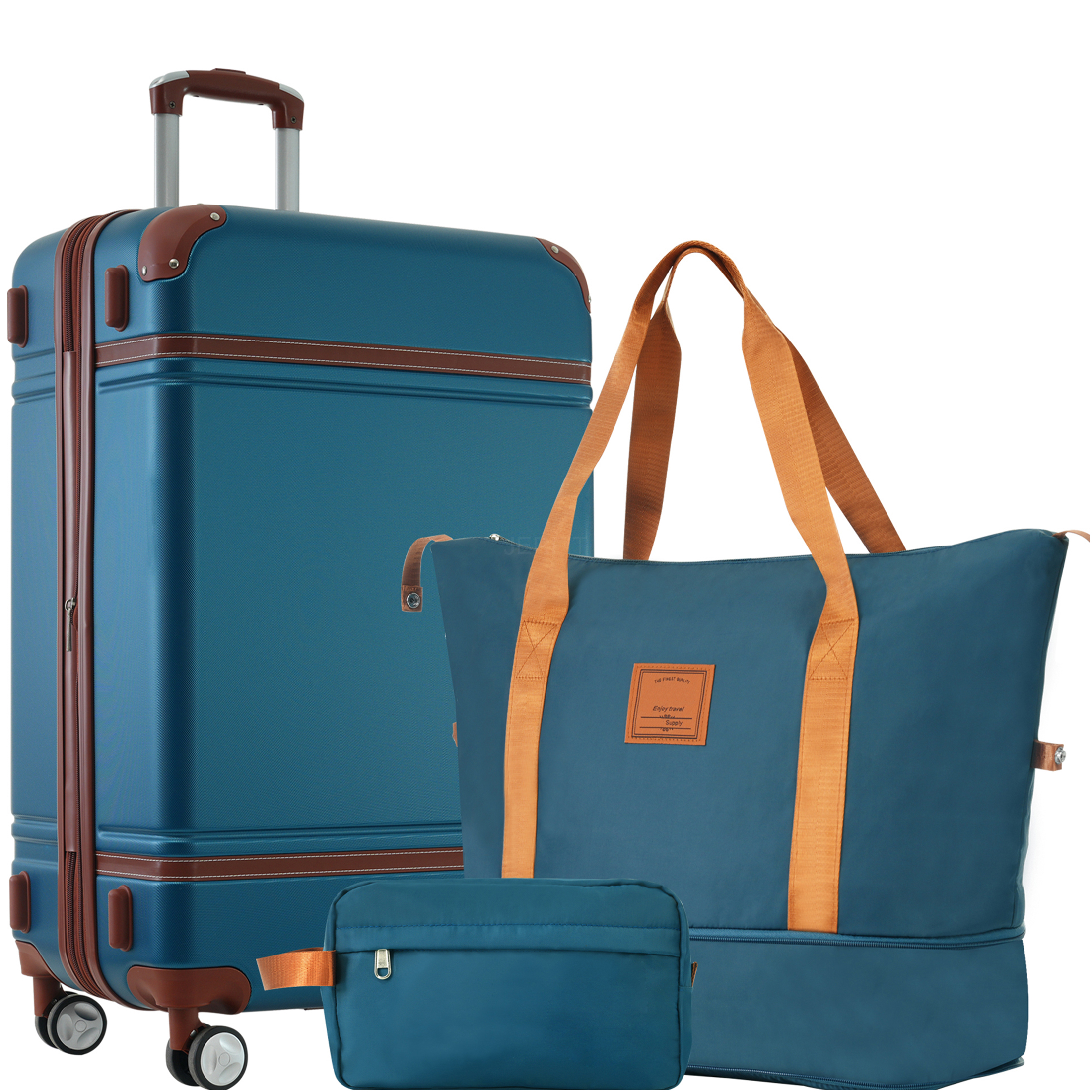 JERFIT 24" Expandable Hardside Spinner Suitcase Set with TSA Lock, Lightweight ABS Carry-On Luggage & Duffel Bag, Blue
