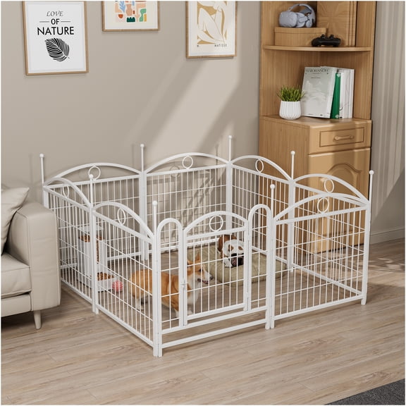 JERFIT 24" High 8-Panel White Metal Dog Playpen, Heavy Duty Indoor & Outdoor Pet Exercise Pen with Door, Foldable Puppy Fence for Large Medium Small Dogs
