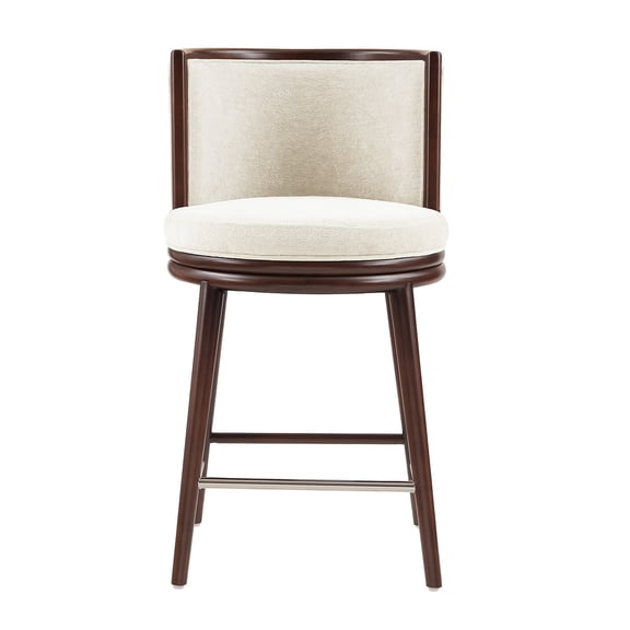 JERFIT 24 Inch Counter Height Bar Stools with Back, Cream Upholstered Swivel Stools, Wood Frame with Footrest, No Assembly Required