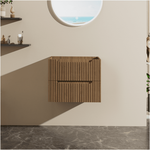 JERFIT 24 Inch Floating Bathroom Vanity with Soft Close Drawers, Wall Mounted Storage Cabinet Only in Walnut