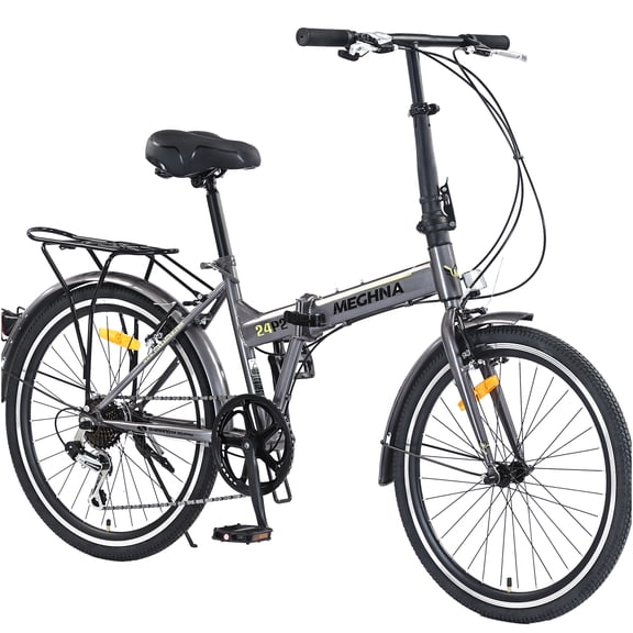 JERFIT 24 Inch Folding Bike for Adults, 7 Speed Shimano Gears, Steel Frame, Compact City Commuter Bicycle, Grey