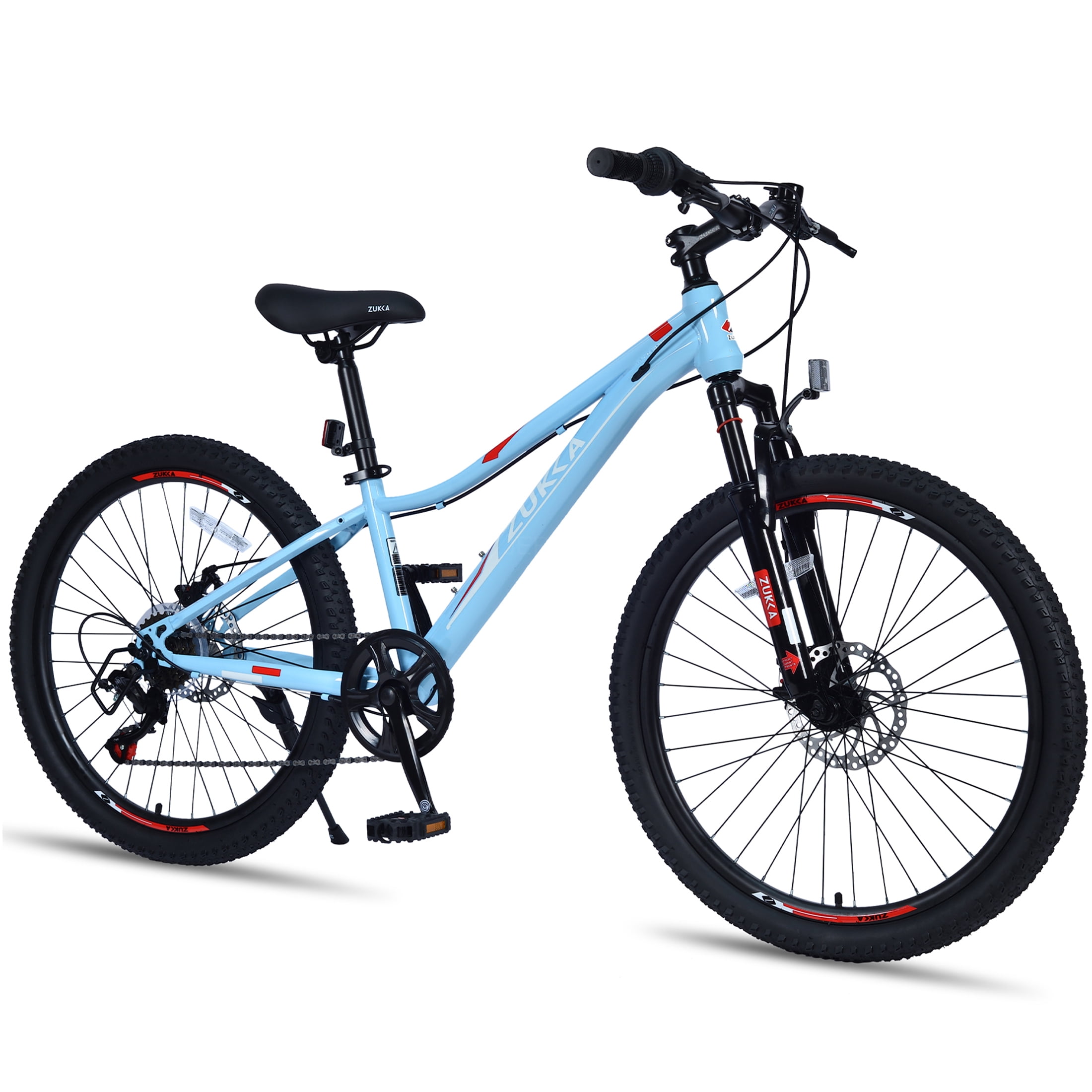 JERFIT 24 Inch Youth Mountain Bike for Boys and Girls, 6-Speed Shimano Gears, Steel Frame, Front Suspension Fork, Front & Rear Disc Brakes, Blue