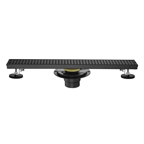 JERFIT 24" Modern Linear Shower Drain with Quadrato Grate, Matte Black Stainless Steel Channel Drain with Hair Catcher & Leveling Feet
