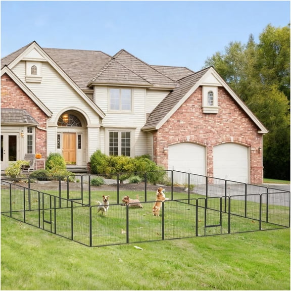 JERFIT 24-Panel Portable Dog Playpen with Door, Heavy Duty Steel Exercise Pen for Small Medium Dogs, Indoor Outdoor Pet Fence, Gray