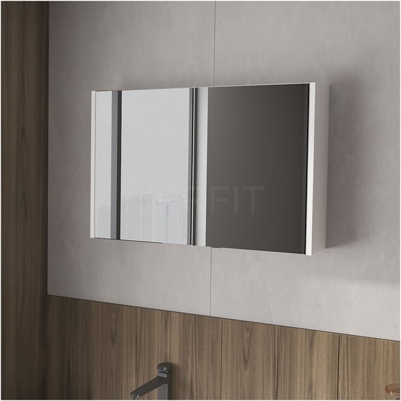 JERFIT 24" Wall Mount Medicine Cabinet with Mirror Doors, 3 Adjustable Shelves, White Melamine Bathroom Storage for Modern Homes