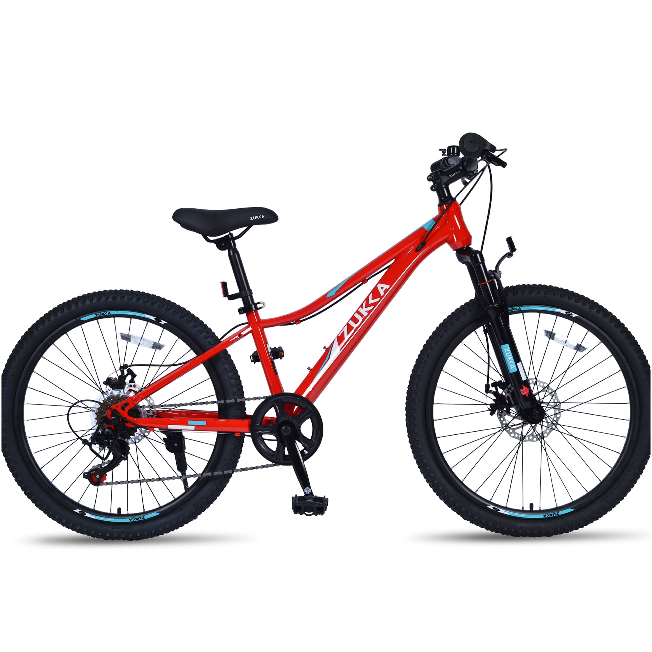JERFIT 24 inch Kids Mountain Bike with 6-Speed Shimano Gears, Front Suspension Fork & Dual Disc Brakes for Boys and Girls Age 9-12, Red Steel Frame