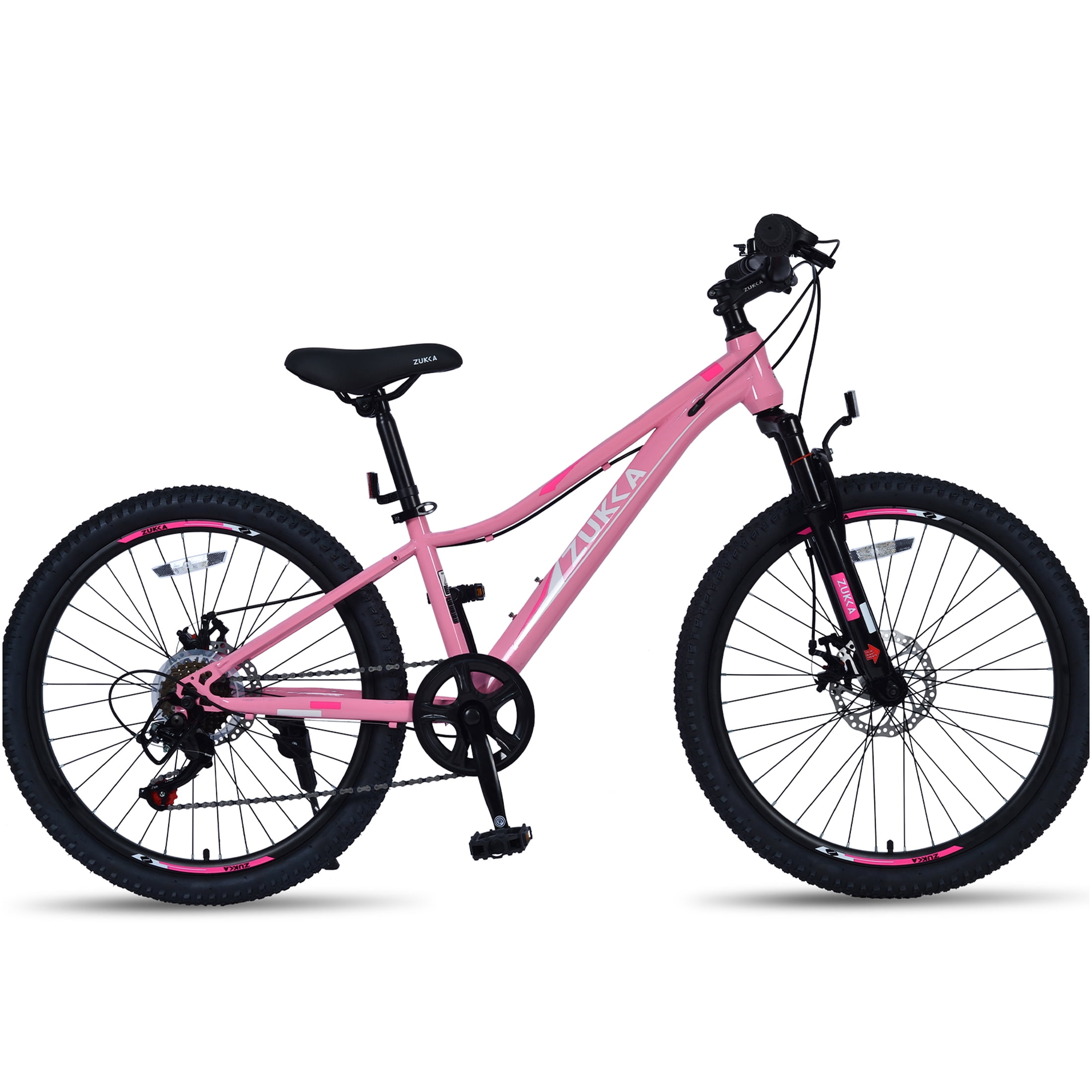 JERFIT 24 inch Pink Mountain Bike for Kids with Shimano 6-Speed Gears, Front Suspension Fork & Disc Brakes, Steel Frame Bicycle for Boys and Girls Ages 9-12