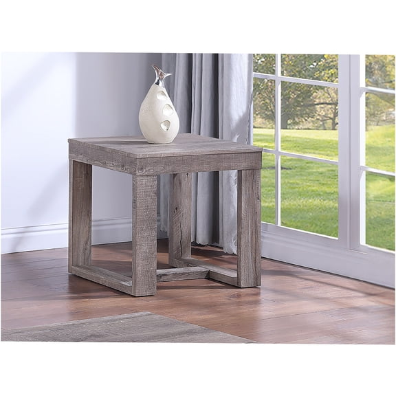 JERFIT 24-inch Square End Table with Double Pedestal Base, Modern Rustic Wood Nightstand for Living Room in Brown, Gray, Tan Finish