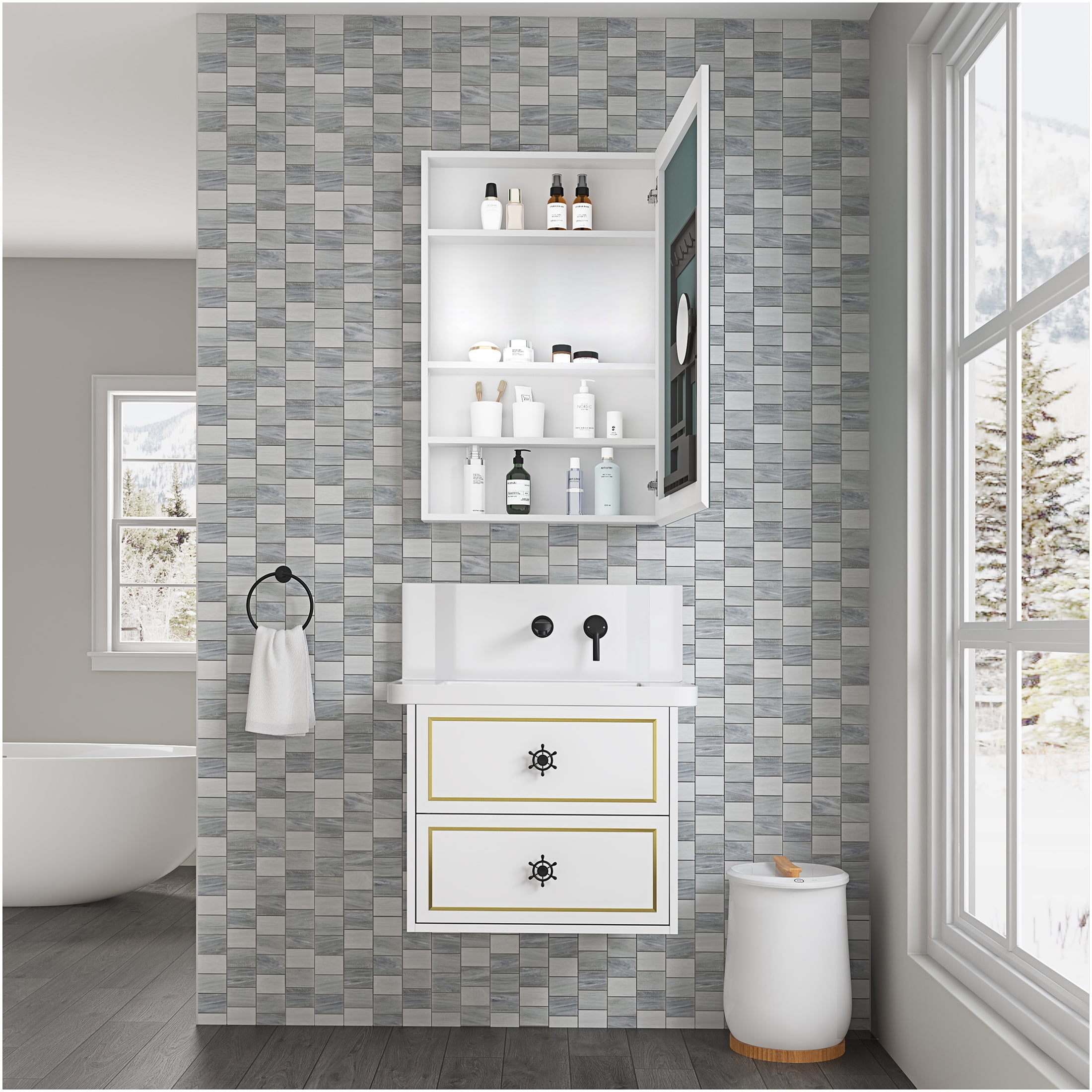 JERFIT 24x36 Inch White Surface Mount Medicine Cabinet with Mirror ...