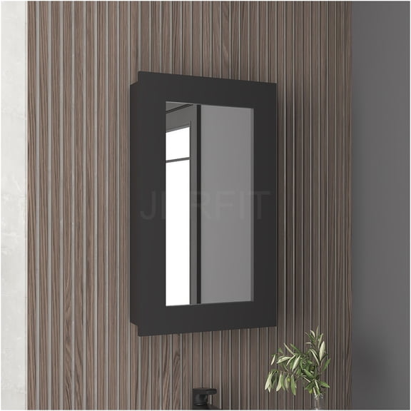 JERFIT 25.7" H x 15.7" W Slim Black Medicine Cabinet with Mirror Door & 3 Shelves for Bathroom or Kitchen Wall Mount Storage