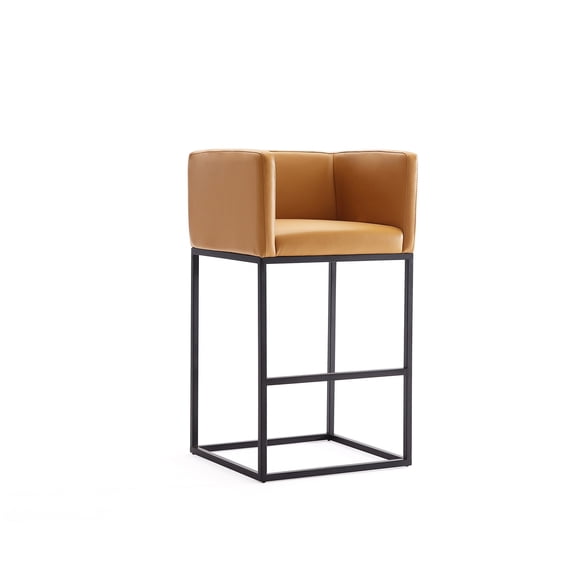 JERFIT 25" Height Modern Counter Stool with Back & Footrest, Faux Leather Upholstered Metal Bar Stools for Kitchen Island, Camel